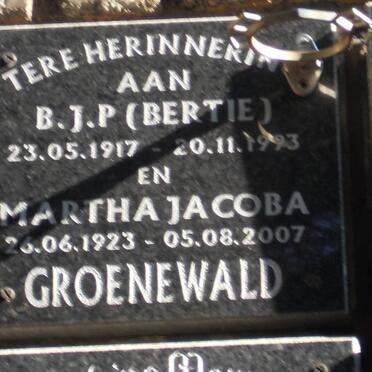 GROENEWALD B.J.P. 1917-1993 &amp; Martha Jacoba 1923-2007