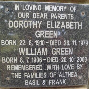 GREEN William 1906-2000 &amp; Dorothy Elizabeth 1910-1979