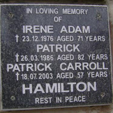 HAMILTON Patrick -1986 :: HAMILTON Irene Adam -1976 :: HAMILTON Patrick Carroll -2003