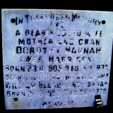 HANNAH William Blanchard 1903-1978 &amp; Dorothy HARRISON 1905-1977