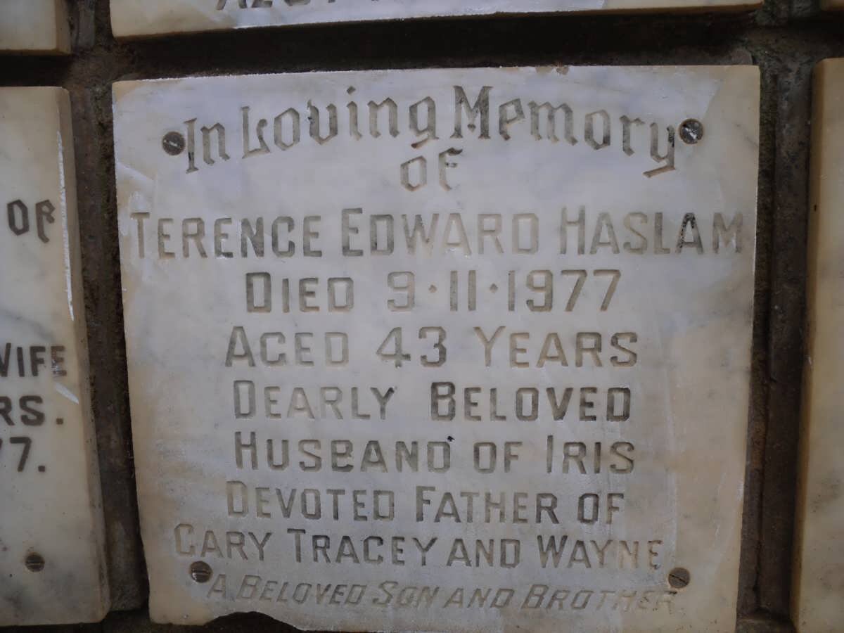 HASLAM Terence Edward -1977