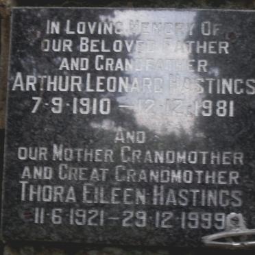 HASTINGS Arthur Leonard 1910-1981 &amp; Thora Eileen 1921-1999