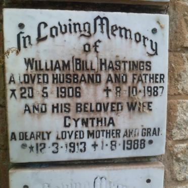 HASTINGS William 1906-1987 &amp; Cynthia 1913-1988
