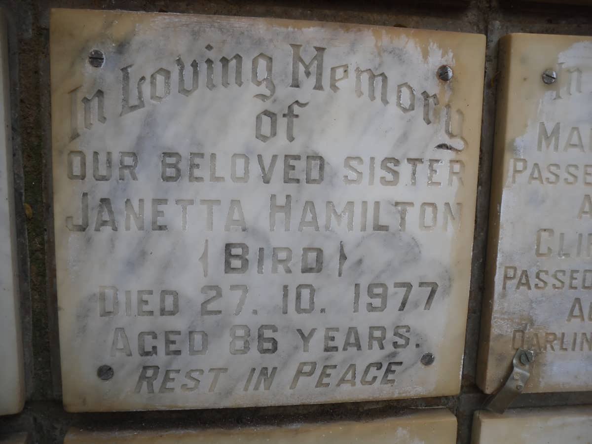 HAMILTON Janetta nee BIRD -1977