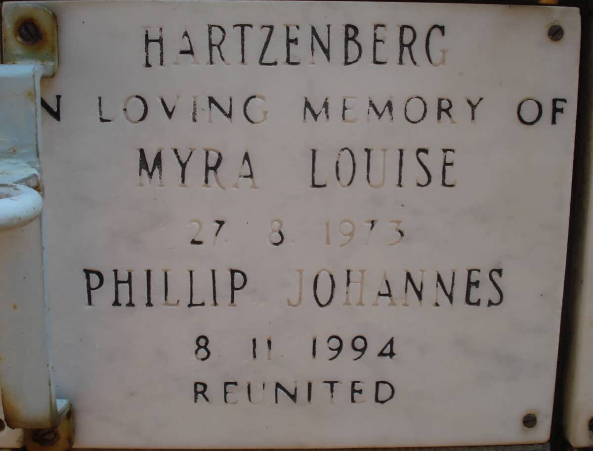 HARTZENBERG Phillip Johannes -1994 &amp; Myra Louise -1973