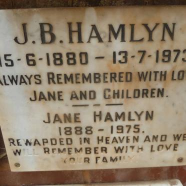 HAMLYN J.B. 1880-1973 &amp; Jane 1888-1975