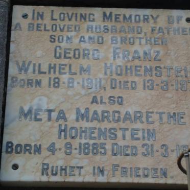 HOHENSTEIN Georg Franz Wilhelm 1911-1970 :: HOHENSTEIN  Meta Margarethe  1885-1972