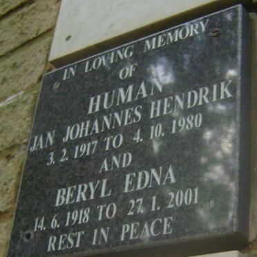 HUMAN Jan Johannes Hendrik 1917-1980 &amp; Beryl Edna 1918-2001