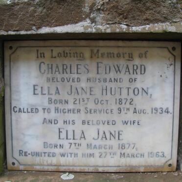 HUTTON Charles Edward 1872-1934 &amp; Ella Jane 1877-1963