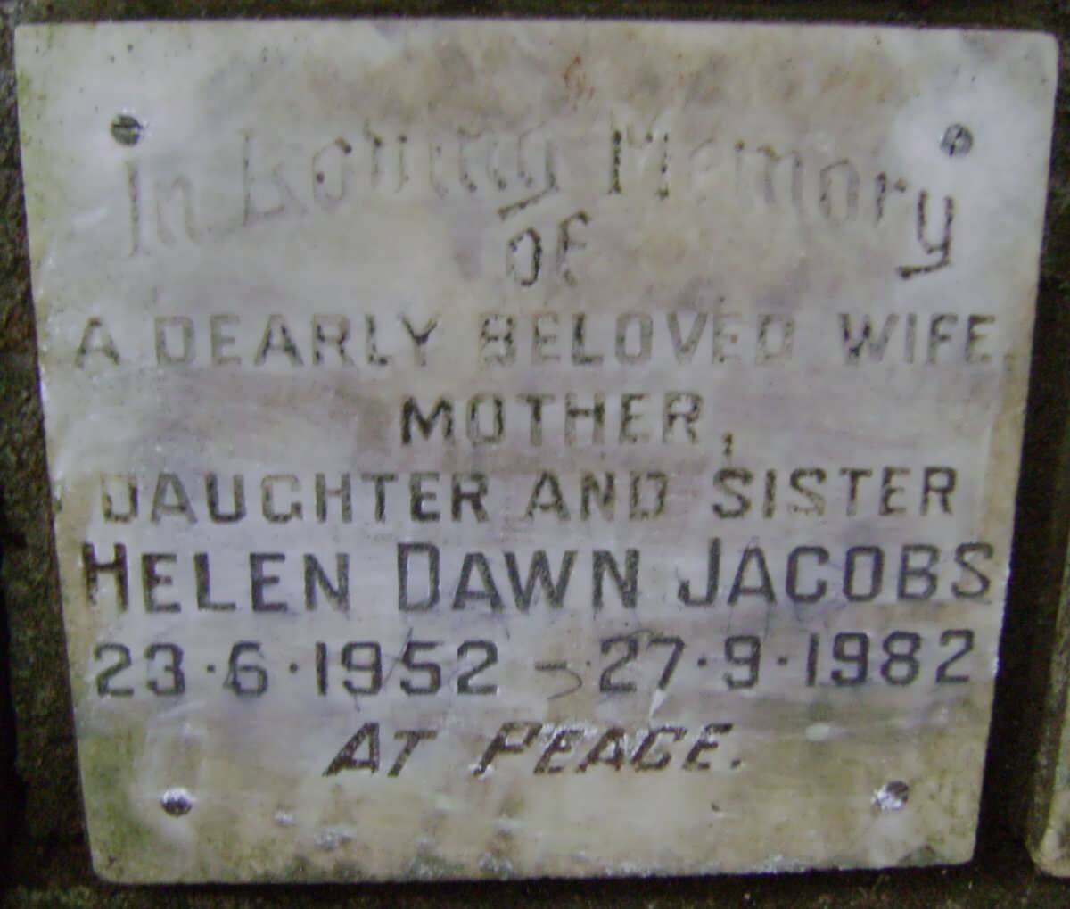 JACOBS Helen Dawn 1952-1982