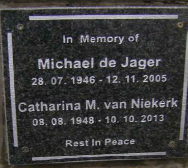 JAGER Michael, de 1946-2005 &amp; Catharina M. VAN NIEKERK 1948-2013