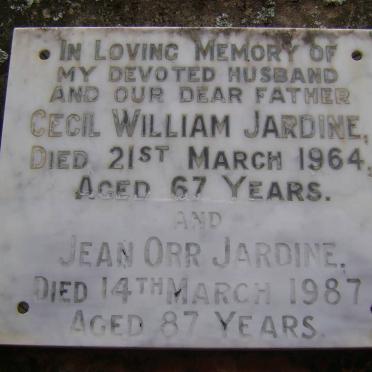 JARDINE Cecil William -1964 &amp; Jean Orr -1987