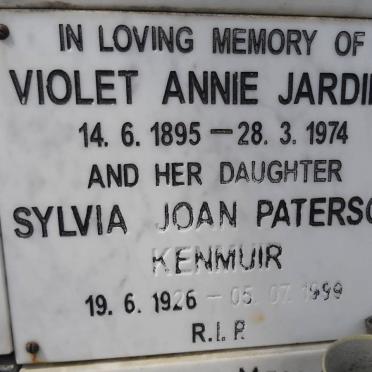 JARDINE Violet Annie 1895-1974 :: KENMUIR Sylvia Joan Paterson 1926-1999