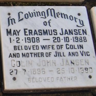 JANSEN Colin John 1896-1990 &amp; May Erasmus 1908-1988
