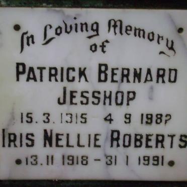 JESSHOP Patrick Bernard 1915-1982 &amp; Iris Nellie ROBERTS 1918-1991