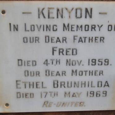 KENYON Fred -1959 &amp; Ethel Brunhilda -1969