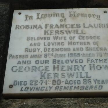 KERSWILL George Henry Howe -1980 &amp; Robina Frances Laurie -1965