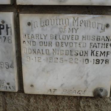 KEMP Donald Nicolson 1925-1978