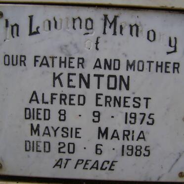KENTON Alfred Ernest -1975 &amp; Maysie Maria -1985