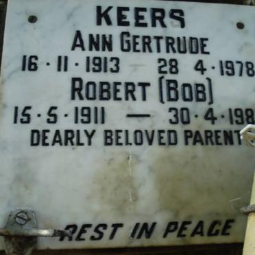 KEERS Robert 1911-1987 &amp; Ann Gertrude 1913-1978