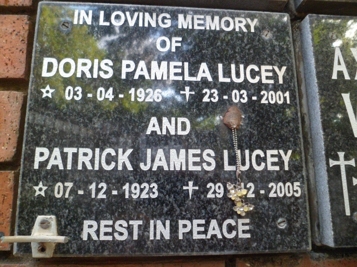 LUCEY Patrick James 1923-2005 &amp; Doris Pamela 1926-2001