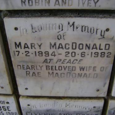 MacDONALD Mary 1894-1982