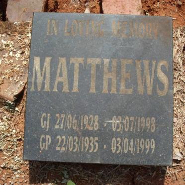 MATTHEWS G.J. 1928-1998 &amp; G.P. 1935-1999