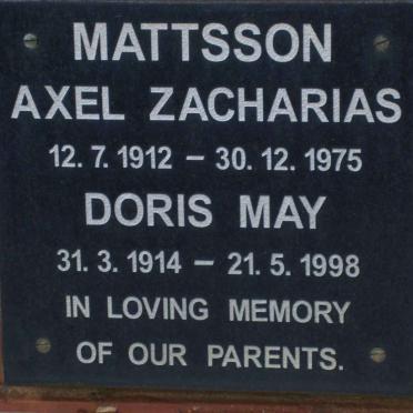 MATTSSON Axel Zacharias 1912-1975 &amp; Doris May 1914-1998