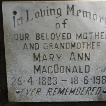 MACDONALD Mary Ann 1883-1984
