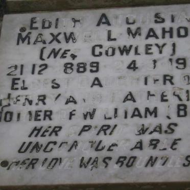 MAHON Edith Augusta Maxwell nee COWLEY 1889-1979