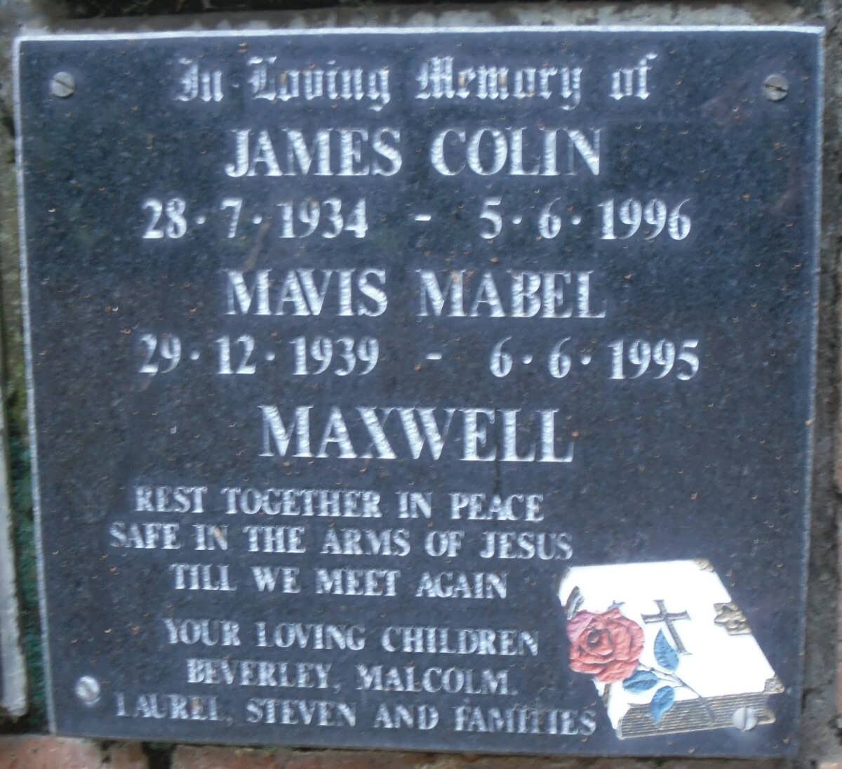 MAXWELL James Colin 1934-1996 &amp; Mavis Mabel 1939-1995