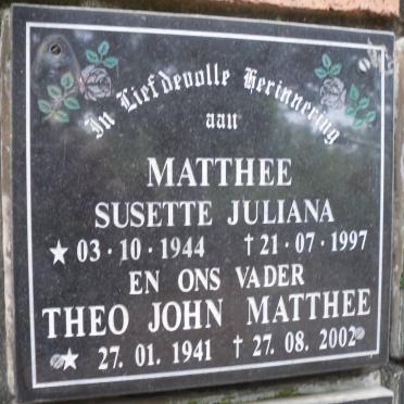 MATTHEE Theo John 1941-2002 &amp; Susette Juliana 1944-1997