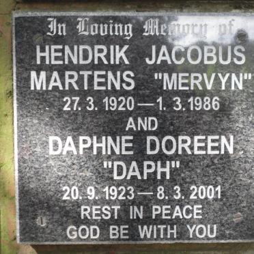 MARTENS Hendrik Jacobus 1920-1986 &amp; Daphne Doreen 1923-2001