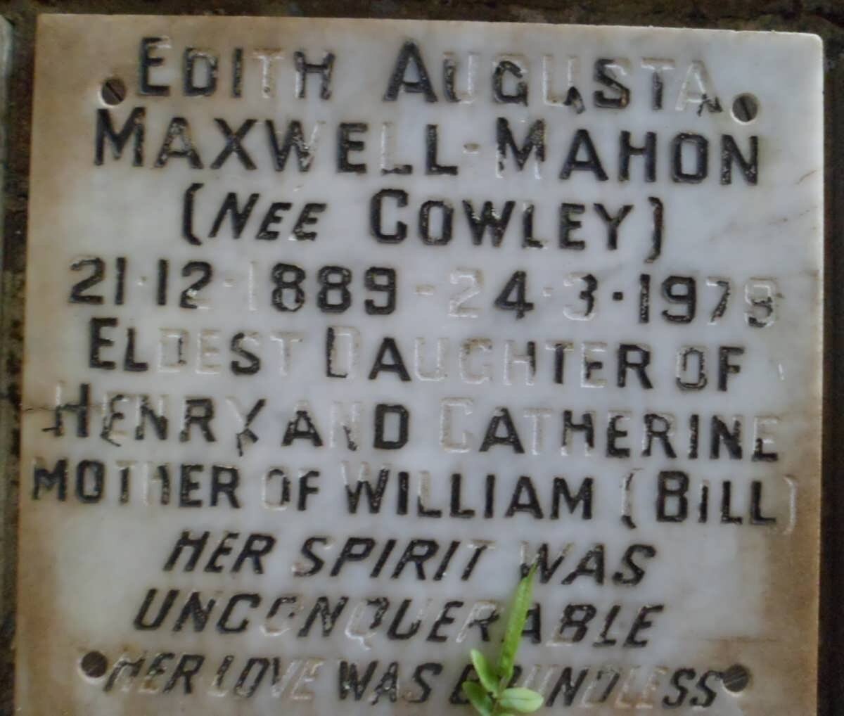 MAXWELL-MAHON Edith Augusta nee COWLEY 1889-1979