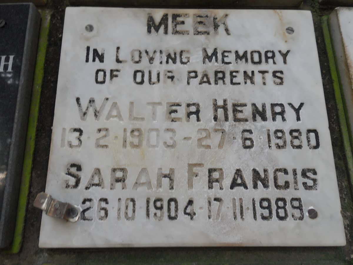 MEEK Walter Henry 1903-1980 &amp; Sarah Francis 1904-1989