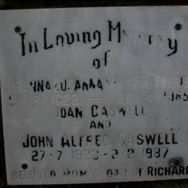 MEYER Johanna Susanna nee FOURIE 1922-1985 :: CASWELL John Alfred 1923-1987 &amp; Joan