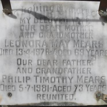 MEARS Philip Timothy -1981 &amp; Leonora May -1976