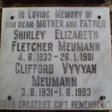 MEUMANN Clifford Vyvyan 1931-1993 &amp; Shirley Elizabeth Fletcher 1933-1981