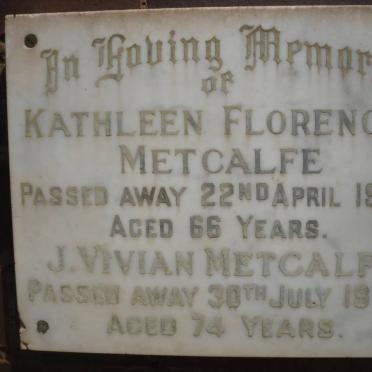 METCALFE J. Vivian -1976 &amp; Kathleen Florence -1968