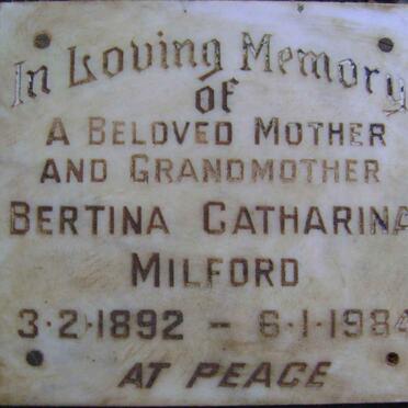 MILFORD Bertina Catharina 1892-1984