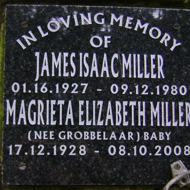 MILLER James Isaac 1927-1980 &amp; Magrieta Elizabeth GROBBELAAR 1928-2008