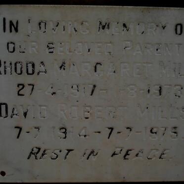 MILLS David Robert 1914-1975 &amp; Rhoda Margaret 1917-1973