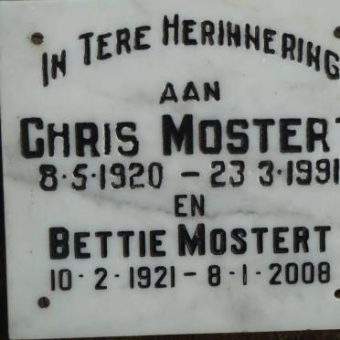 MOSTERT Chris 1920-1991 &amp; Bettie 1921-2008