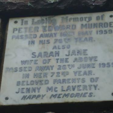 MUNROE Peter Edward -1959 &amp; Sarah Jane -1959