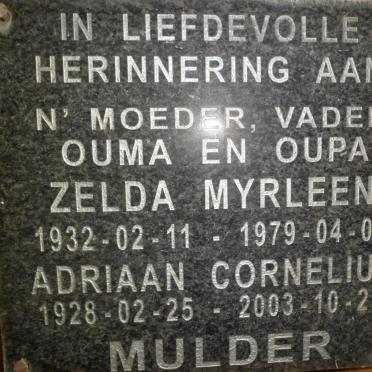 MULDER Adriaan Cornelius 1928-2003 &amp; Zelda Myrleen 1932-1979