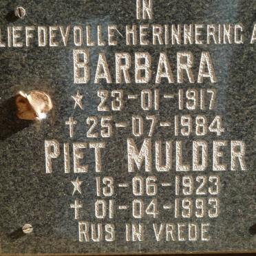 MULDER Piet 1923-1993 &amp; Barbara 1917-1984