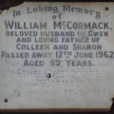 McCORMACK William -1962 &amp; Ethel Gwendoline -1995