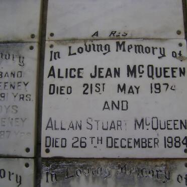 McQUEEN Allan Stuart -1984 &amp; Alice Jean -1974