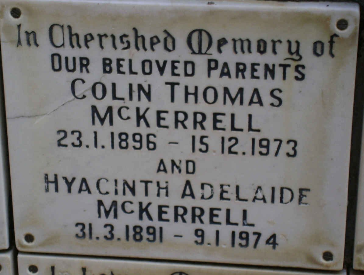McKERRELL Colin Thomas 1896-1973 &amp; Hyacinth Adelaide 1891-1974