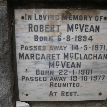 McVEAN Robert 1894-1971 &amp; Margaret McCLACHAN 1901-1977